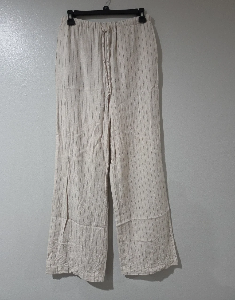 Women's Cream Pinstripe Drawstring Linen Pants
